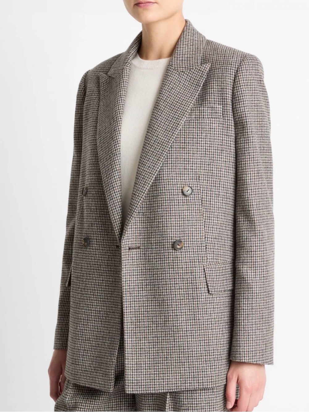 VINCE NWT Woman’s  wool blend Double-Breasted Blazer Color cacao houndstooth